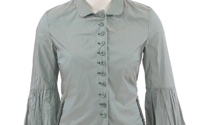 NOT SOLD. Ermanno Scervino: A green blue jacket with buttons down the front, pockets, 3/4 sleeves with drapings and fringes at the bottom. Size 40 (IT) – Bruun Rasmussen Auctioneers of Fine Art