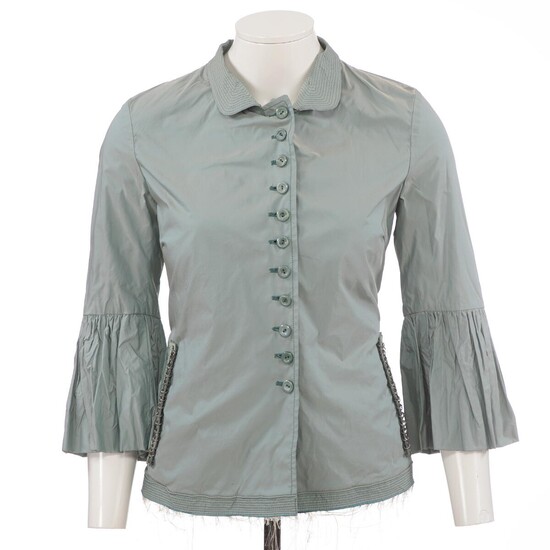 NOT SOLD. Ermanno Scervino: A green blue jacket with buttons down the front, pockets, 3/4 sleeves with drapings and fringes at the bottom. Size 40 (IT) – Bruun Rasmussen Auctioneers of Fine Art