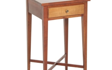 Ethan Allen Cherry One Drawer Table with Tiger Maple Veneer, Late 20th Century