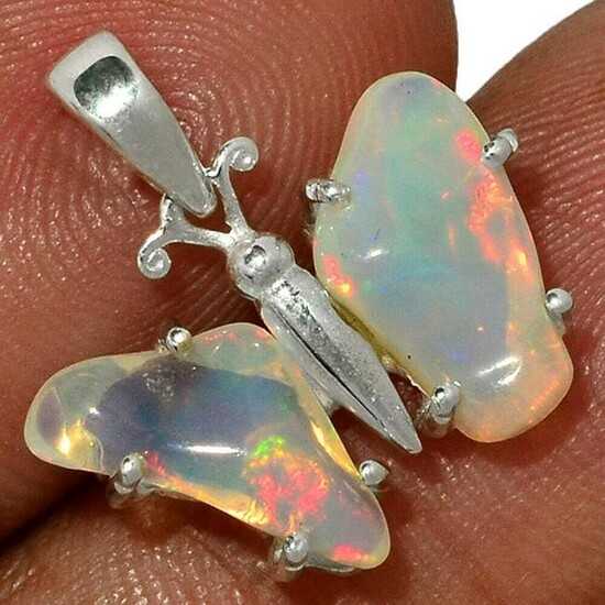 Ethiopian Opal & Sterling Silver Butterfly Pendant