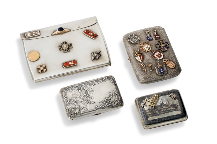FOUR NIELLO AND ENAMEL SILVER CIGARETTE CASES, VARIOUS MAKERS, RUSSIA, LATE 19TH / EARLY 20TH CENTURY