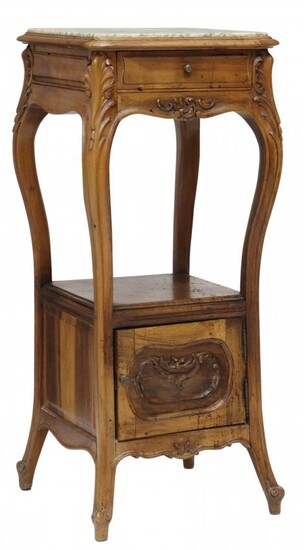 FRENCH LOUIS XV STYLE MARBLE-TOP WALNUT NIGHTSTAND