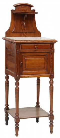FRENCH MARBLE-TOP PITCH PINE BEDSIDE CABINET