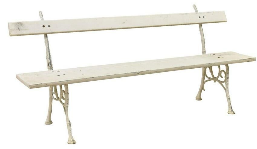 FRENCH PAINTED CAST IRON & WOOD GARDEN BENCH