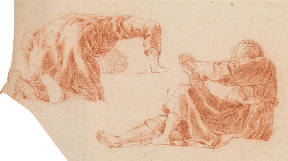 FRENCH SCHOOL, 17TH CENTURY Studies of Kneeling and Seated Figures. Red chalk on...