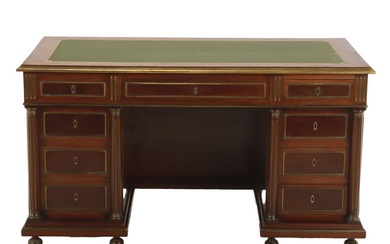 FRENCH THREE PART MAHOGANY DIRECTOIRE STYLE LEATHER TOP DESK HAVING...