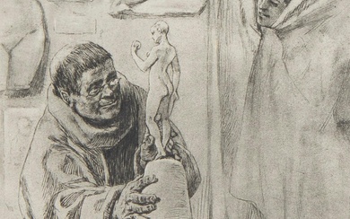Félicien ROPS (1833-1898), lithograph Le moine amateur, monogrammed in the plate and monogrammed in red pencil