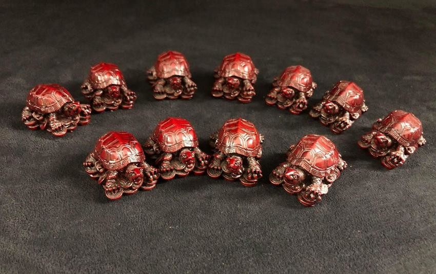 Feng Shui Lucky Turtles Red Carving Lot Of 11