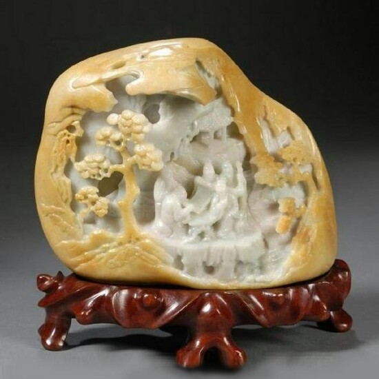 Finely Carved And Inscribed Jadeite Mountain