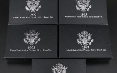 Five Different U.S. Silver Premier Proof Sets with 90% Silver Coins