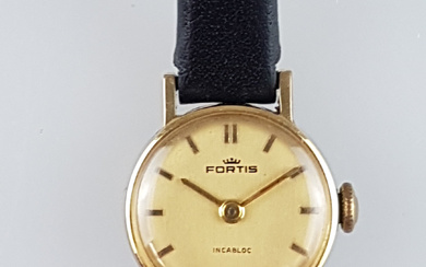 Fortis women's wristwatch - Switzerland, round gold dial and dial.