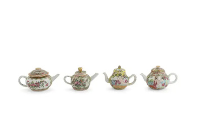 Four Chinese miniature 'Canton' famille rose teapots and covers, Qing dynasty, 19th...