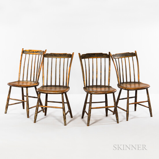 Four Gray-painted Windsor Side Chairs