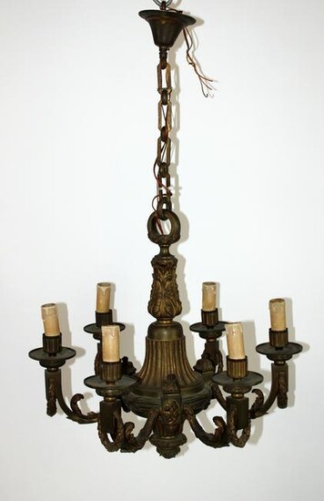 French 6 arm Louis XVI bronze chandelier