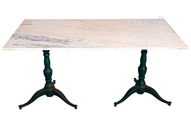 French Bistro Marble & Wrought Iron Pedestal Table
