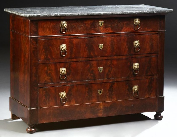 French Empire Style Marble Top Flame Mahogany Commode