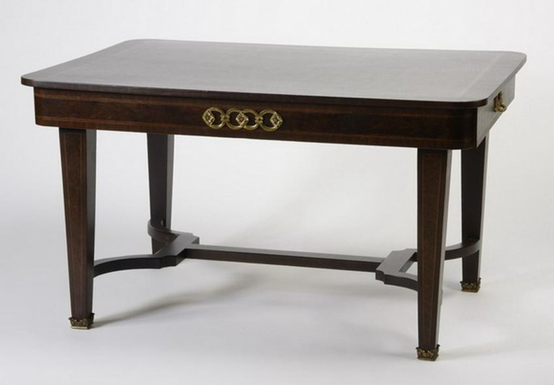 French parquetry inlaid table, 54"w