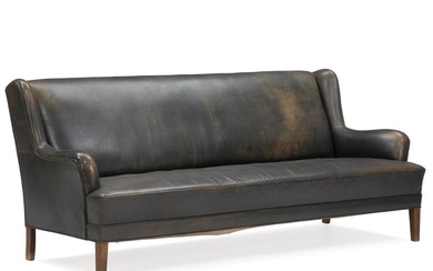 Frits Henningsen (b. 1889, d. 1965) Free-standing three seater sofa with mahogany...