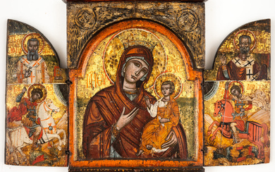 GREEK TRIPTYCH SHOWING THE MOTHER OF GOD PORTATISSA WITH TWO...