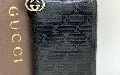 GUCCI GG Imprime Monogram Black Zip Around Wallet