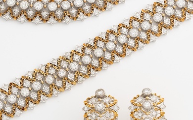 Garniture, with necklace, earrings, and bracelet, gold with brilliant-cut diamonds