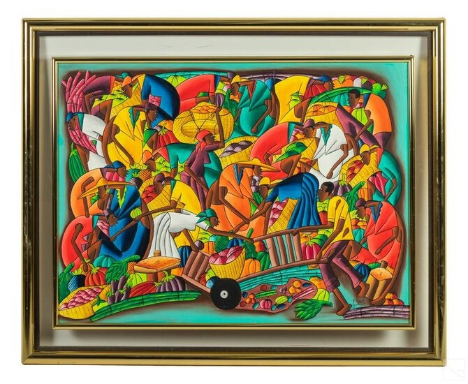 George St Vil 20C Haitian Folk Art Market Painting