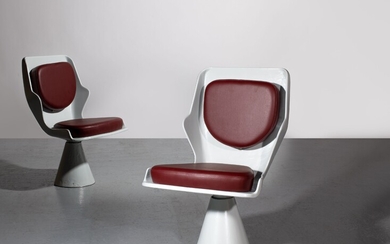 Giulio MINOLETTI 1910-1981Paire de fauteuils "Settebello" - 1947Structure en aluminium laqué gris, assise et dossier...