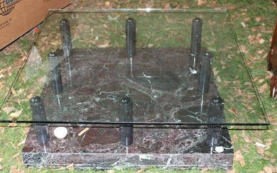 Glass-Top Coffee Table with Marble Base