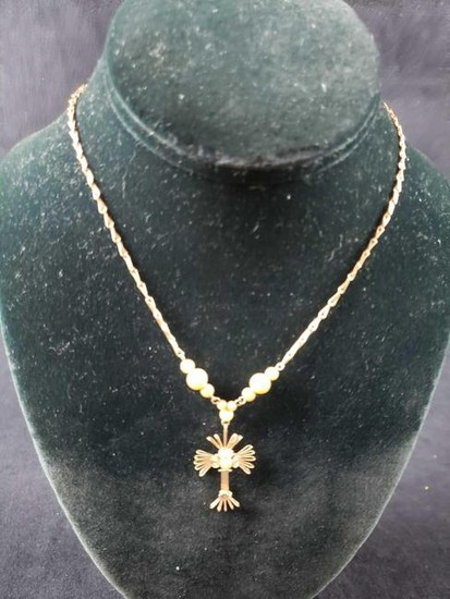 Gold Colored Crucifix Necklace with Faux Pearls Lot 2