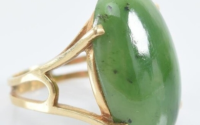 Gold and Jade ring, Large oval stone. Unmarked gold