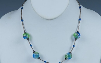 Gorgeous Sterling Silver & Delicate Glass Bead Necklace