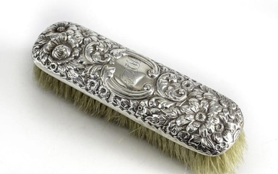 Gorham Sterling Silver Vanity Clothes Brush c1900 Repousse hand chased floral