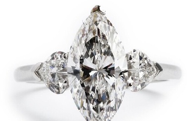 SOLD. Graff: A diamond ring set with a marquise-cut diamond weighing 2.30 ct. flanked by two brilliant-cut heart-shaped diamond. F/VVS. GIA report. – Bruun Rasmussen Auctioneers of Fine Art
