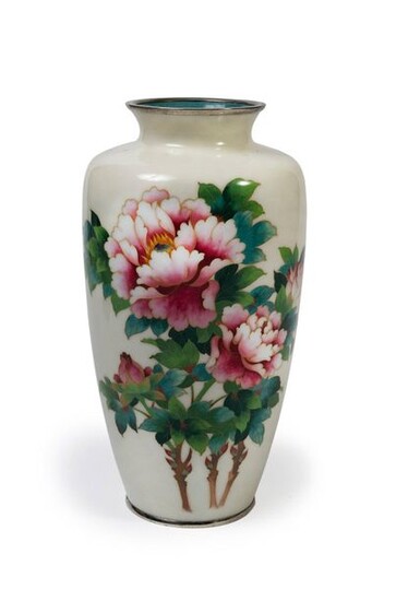 Grand vase cloisonné à motif de fleurs de...