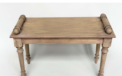 HALL BENCH, 19th century style vintage rectangular bleached ...
