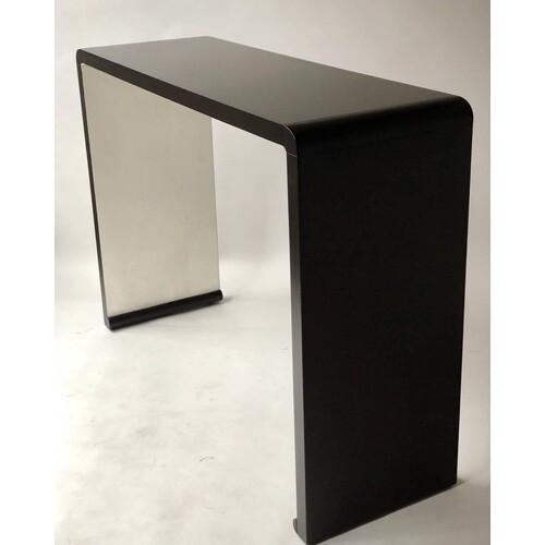 HALL CONSOLE TABLE, contemporary black lacquered arched form...