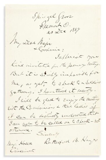 HAYES, RUTHERFORD B. Autograph Letter Signed, to Lewis