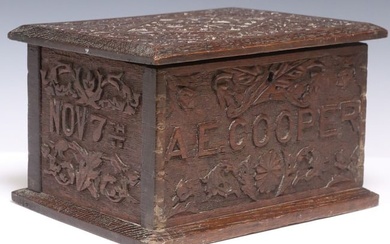 HEAVILY CARVED ENGLISH OAK TABLE BOX, LATE 19TH C.