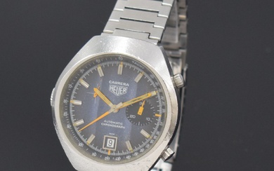 HEUER chronographe-bracelet Carrera référence 150.573 B, automatique, Suisse vers 1974, boîtier en acier inoxydable, y...