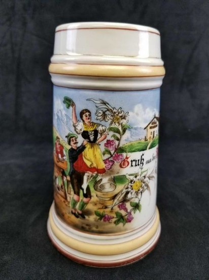 Hand Painted German Porcelain Lithophone Beer Stein