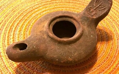 Handmade Israel Clay Oil Lamp, Menorah