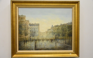 Huile sur toile signée Roch Kordian " Vue de Paris animée " (73 x 91cm)...