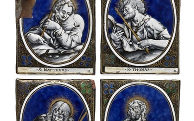NOT SOLD. Jacques Laudin I: "S Bartholomæus", "S Thadæus", "S Matthæus" and "S Thomas" Limoges enamel on copper plaques. Signed IL. Each 16 x 13 cm. (4) – Bruun Rasmussen Auctioneers of Fine Art
