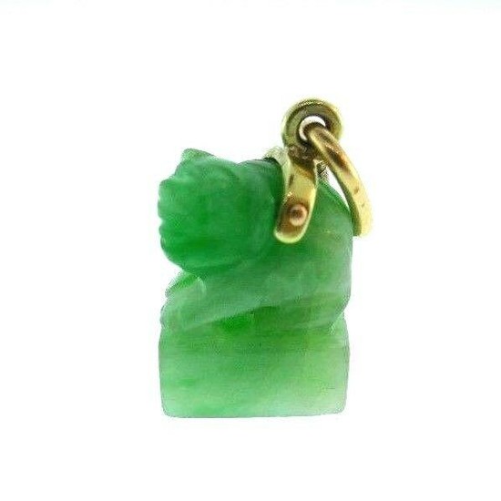 Jade Carved Animal Charm, 14K Yellow Gold Loop