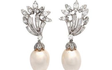 Jewellery Pearl earrings PEARL EARRINGS, platinum, oval cultured pearls appro...