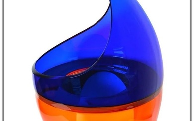 John Kiley Large Original Hand Blown Glass Vase Of Orange Blue Signed Artwork