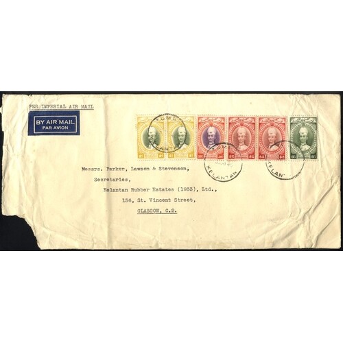 KELANTAN 1940 airmail cover to Glasgow, franked 1937 issue S...