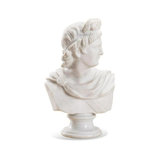LARGE APOLLO BELVEDERE WHITE MARBLE BUST