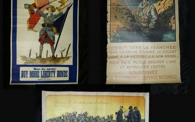 LOT/3 WWI LIBERTY BONDS & FRANCE LITHOGRAPH POSTERS 47" X 30" OVERALL