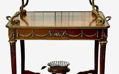 LOUIS XVI STYLE ORMOLU MOUNTED & PARQUETRY TEA TABLE